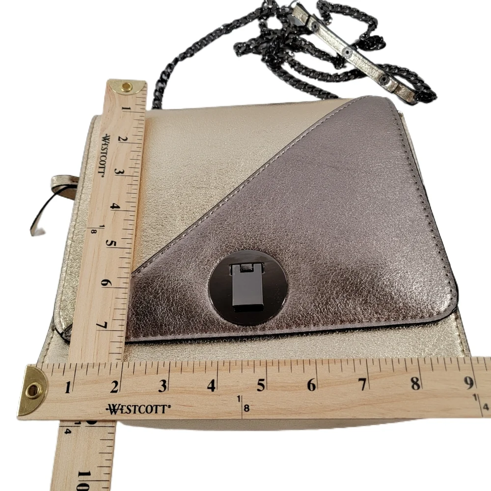 Gianni Bini Metallic Gold/Brown Leather Chain Straps Shoulder Purse
